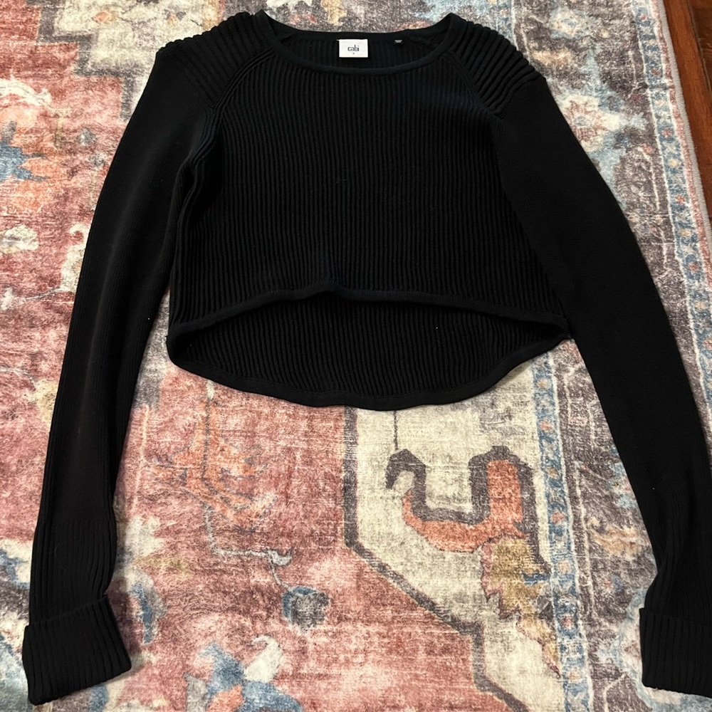 Cabi Black Ribbed Long Sleeve Crop Top